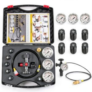 Hydraulic Nitrogen Accumulator Charging Kit with 3 Pressure Test Gauges & 7 Adapters (M28*1.5, UNF 5/8, UNF 1/2 etc), Metric Accumulator Nitrogen Charge Kit Filling System Fill Gas Tool-0